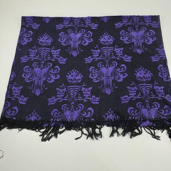 Disney Parks Scarf One Size Purple Black Haunted Mansion Reversible Fringe - Picture 7 of 15